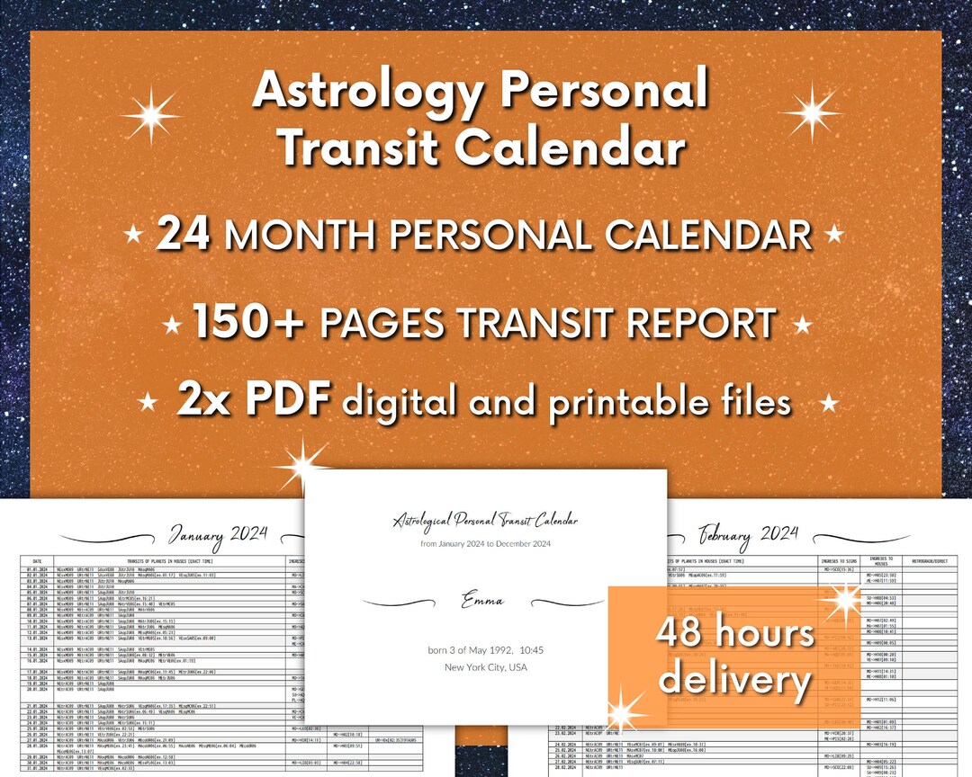 Astrology Calendar 24 Months With Personal Transits and Reading