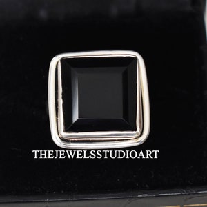 Anello in onice nero, anello quadrato in pietra preziosa, anello in argento sterling 925, anello di dichiarazione, anello fatto a mano, gioielli in onice nero, fede nuziale, anello Boho