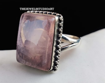Rose Quartz Ring, Sterling Silver Ring, Gemstone Ring, Statement Ring, Ring For Women, Bridal Ring, Promise Ring, Pink Gemstone Ring, Gift