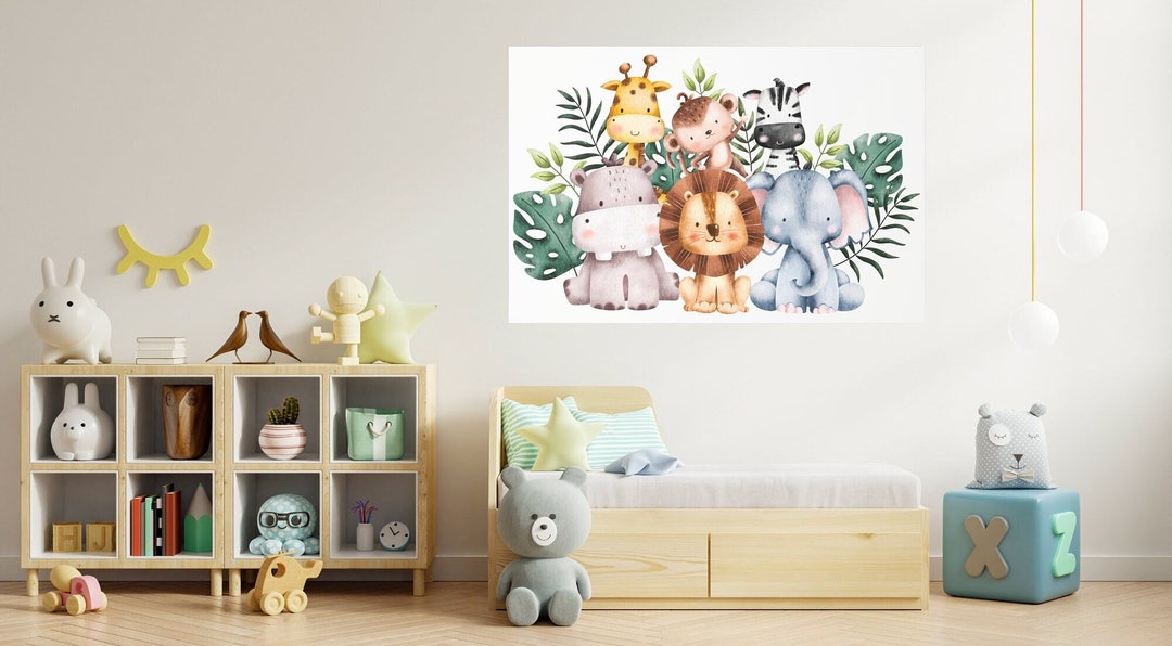 Cute Safari Animals Wall Decal for Kids, Removable Peel and Stick Wall ...