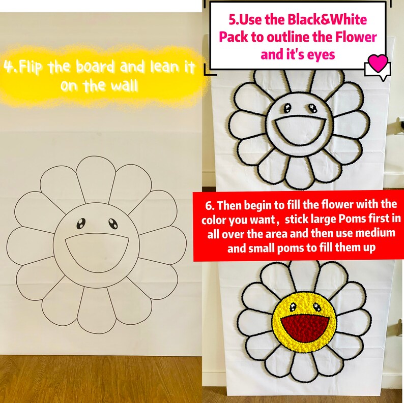 Back in stockDIY Pom-Pom Crafts for Takashi Murakami Flower Wall Art more than enough pomsGift with purchase included image 7