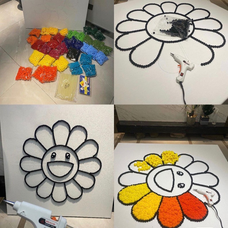 Back in stockDIY Pom-Pom Crafts for Takashi Murakami Flower Wall Art more than enough pomsGift with purchase included image 2