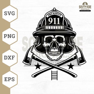 Brandweerman schedel SVG: reddingsontwerp clipart (digitale bestanden)
