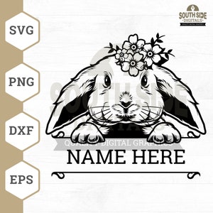 Bunny with Flowers SVG: Easter Rabbit Face, Cricut Files (Digital Download)