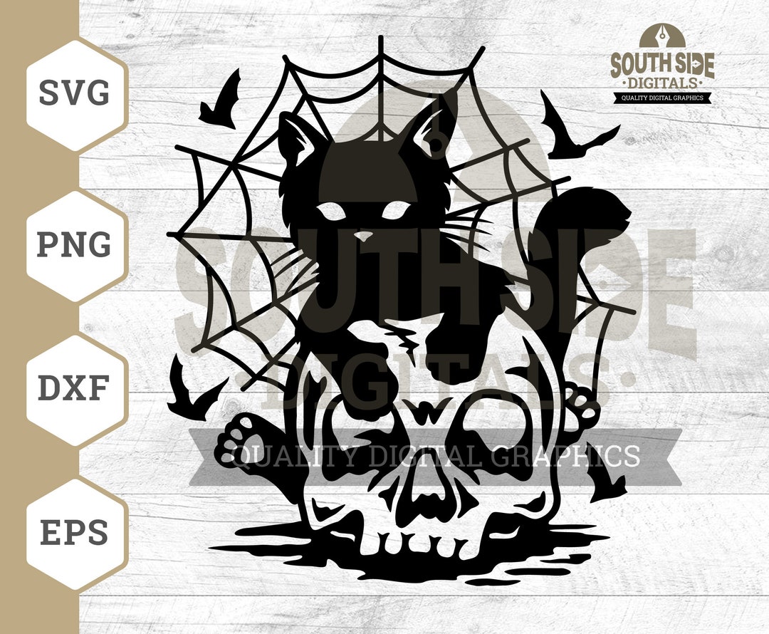 Skull Cat Svg Black Cat Svg Skull Svg Scary Cat Svg Etsy