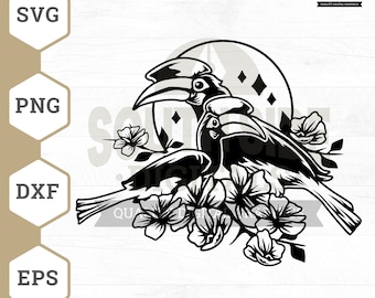 Hornbill Birds Svg, Flower Hornbill Svg, Flower Svg, Hornbill Svg, Hornbill Png, Hornbill Shirts, Hornbill Cliparts, Hornbill Cut File, Dxf