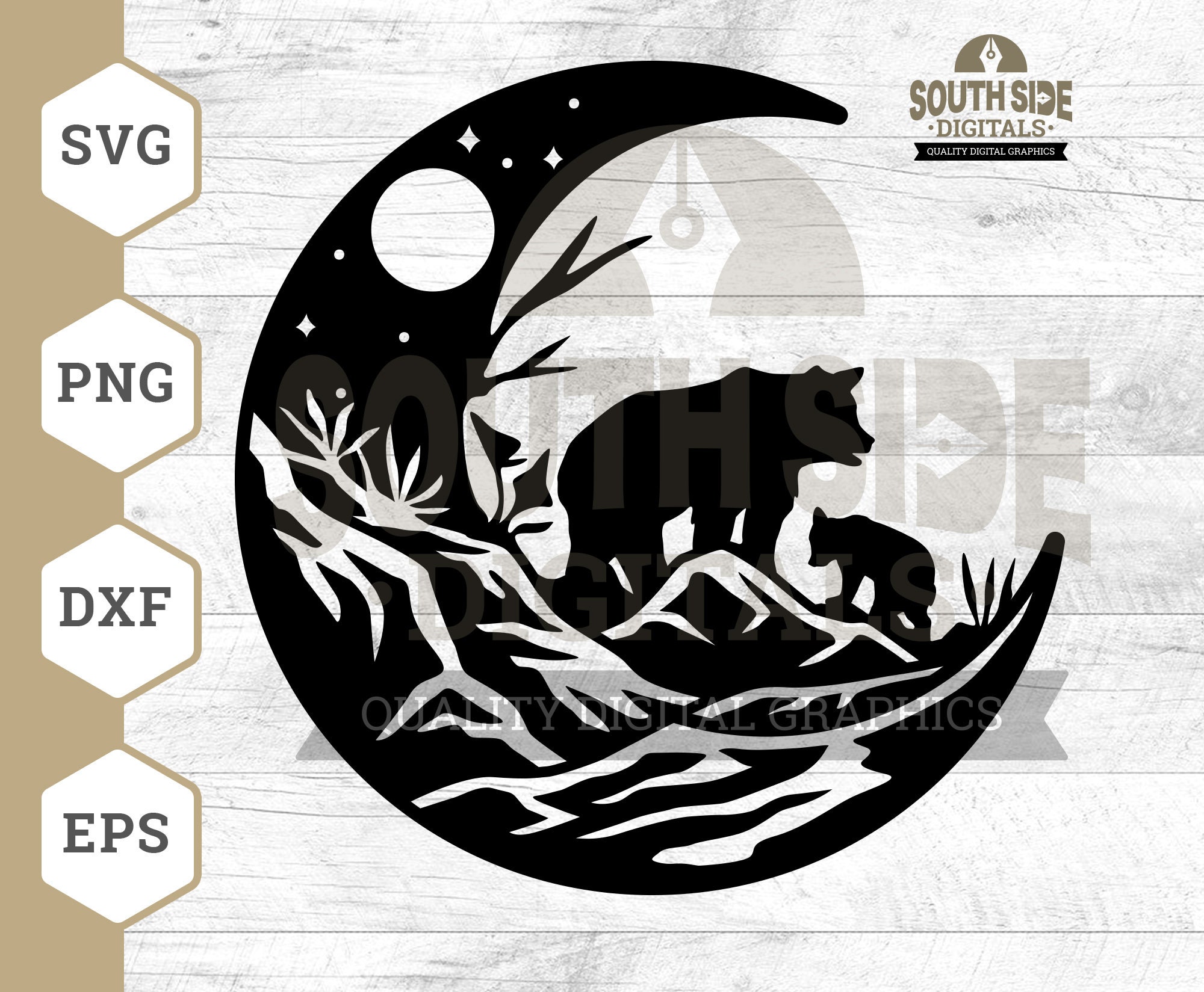Bear and Cub Under the Moon Svg, Bear Moon Svg, Bear Svg