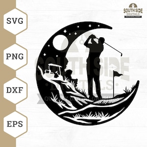 Men Golfing on Moon SVG: Golfer Shirt Clipart, PNG, DXF