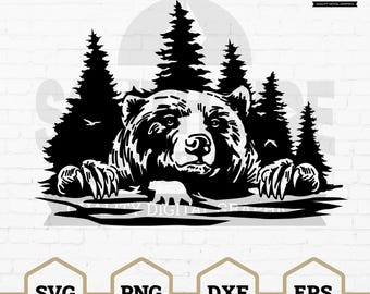 Peeking Bear Clipart, Wild Bear SVG, PNG, JPG (Digital Files)