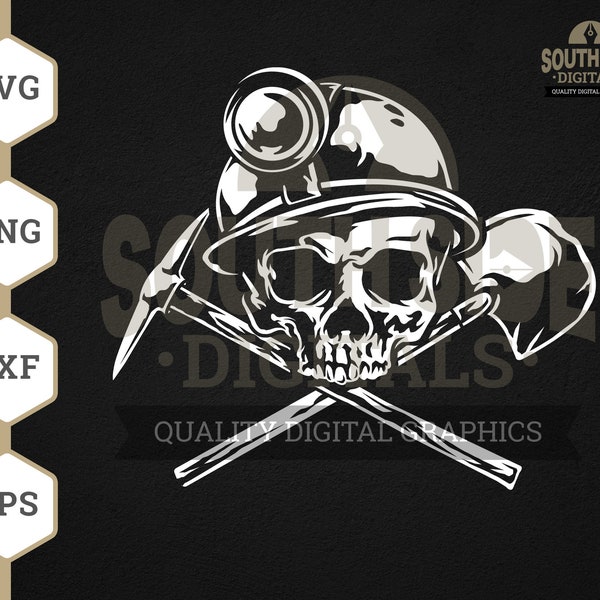 Skull Miner SVG File, Skull Miner svg, Coal Mining svg, Miner svg, Mining Skull svg, Mining svg, Skull Miner Shirt, Skull Miner Clipart, Png