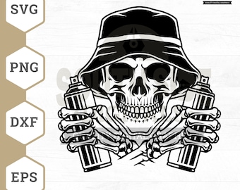 Calavera de grafiti SVG: Clipart de artista de pintura en aerosol (archivos digitales)