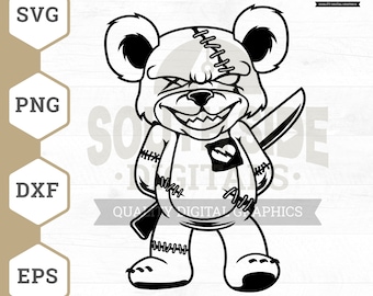 恐ろしいギャングスターテディベア（svg、png、dxf、jpg、epsファイル）デジタルダウンロード