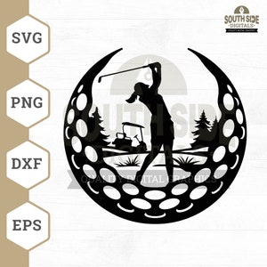 女性ゴルファー SVG、女性ゴルフ選手 SVG、ゴルフ SVG、ゴルファー SVG、ゴルフ選手 SVG、ゴルフシャツ、ゴルフクリップアート、ゴルフカットファイル、PNG、DXF ファイル