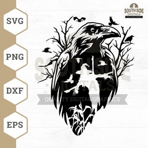 Crow SVG File, Raven svg, Black Bird svg, Scarecrow svg, Flying Crow svg, Flying Raven svvg, Crow svg, Crow Shirt, Crow Clipart, Crow png