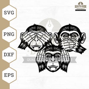 Three Wise Monkeys SVG | See Hear Speak No Evil SVG | See Hear Speak Clipart, Png, Dxf, Jpeg