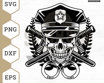 Police Skull SVG: Cop Skull Clipart, PNG, DXF Files (Digital Download)