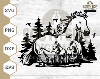 Stallion & Wild Horses SVG Clipart: Wildlife Scene (Digital Files)