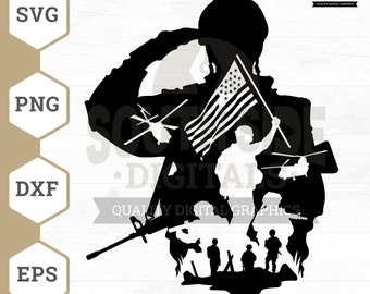 US Soldier SVG File, Military svg, Veteran Soldier svg, US flag svg, Soldier Cut File, Military png