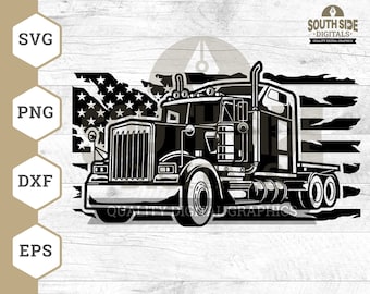 Semi Truck SVG, Big Rig Clipart, US Flag (Digital Files)