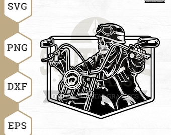 Skull Biker SVG: Motorradfahrer Cut Files (Digitaler Download)