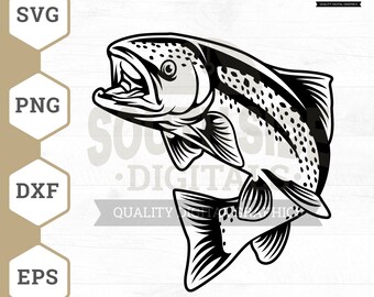 Salmon Fishing SVG: Trout Fish Clipart (Digital Files)