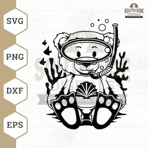 Teddy Bear Beach SVG File, Snorkeling Teddy svg, Beach Teddy svg, Bear Swimming svg, Happy Teddy svg, Teddy Bear Clipart, Bear Shirt