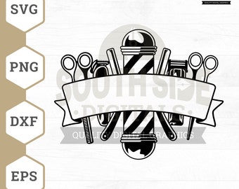 Herramientas de barbería SVG: Clipart de estilista, poste de barbero (archivos digitales)