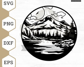 Mountain Lake SVG: Nature Landscape Clipart (Digital Files)