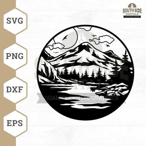 Mountain Lake SVG: Nature Landscape Clipart (Digital Files)