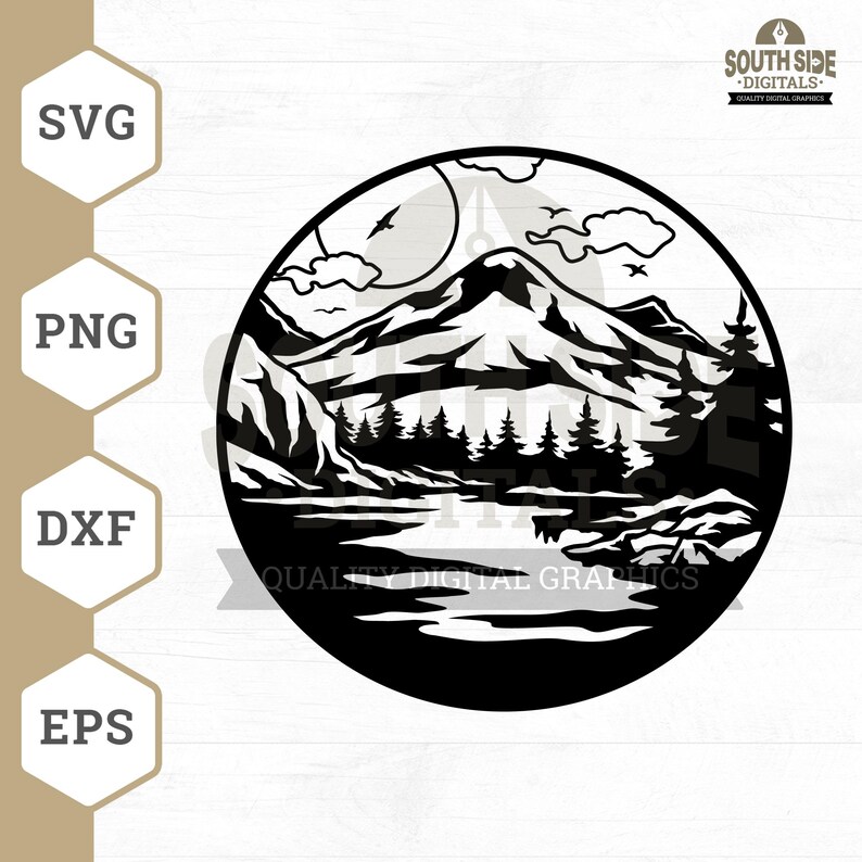 Mountain Lake SVG: Nature Landscape Clipart (Digital Files) image 1