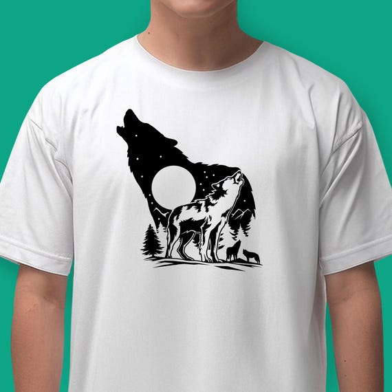 Wolf Howling At Moon With Trees & Stars Spiritual T-Shirt Wolf Howling At Moon With Trees & Stars Spiritual T-Shirt