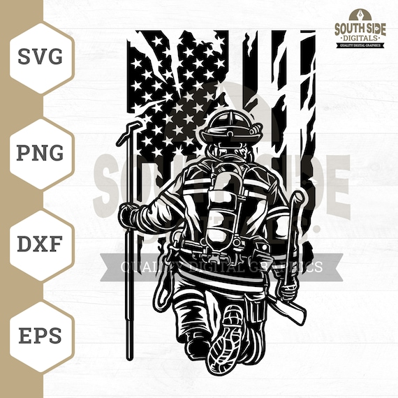 American Firefighter SVG: Kneeling with Flag (Digital Files)
