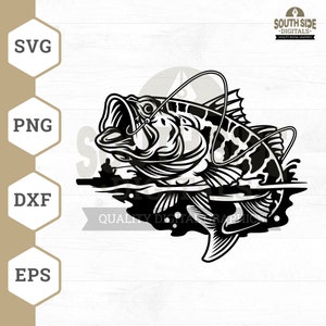 Jumping Bass Fishing SVG: Largemouth Bass Clipart (Digital Files)