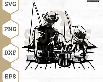 Dad and Daughter Fishing SVG: Father's Day Clipart (Digital Files)