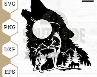 Howling Wolf SVG File, Wolf svg, Mountain Wolf svg, Wolf Pack svg, Wolf Shirt, Wolf Cliparts, Cricut Files, Png