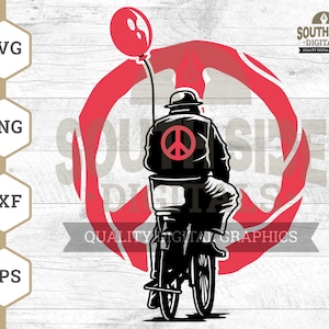 Peace Bike SVG File, Bike for Peace svg, Peace Sign svg, Men Bike svg, Bike and Ballon svg, Peace Bike Shirt, Bike Clipart, Png