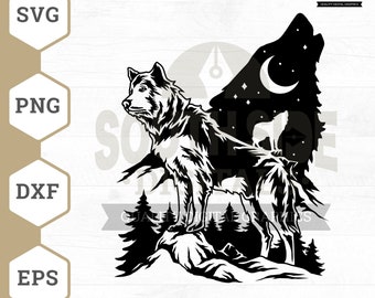 Howling Wolf SVG Clipart: Wild Wolf Pack Design (Digital Files)