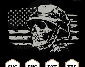 Soldato con teschio americano in formato SVG / Clipart di bandiera americana effetto invecchiato (file digitali)