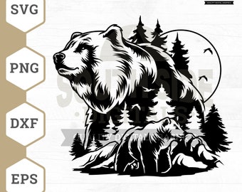 Bear SVG File, Grizzly Bear svg, Black Bear svg, Brown Bear svg, Mountain Bear svg, Bear in the Wild svg, Bear Cricut Files, Bear Png