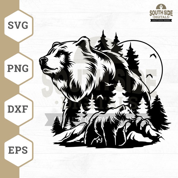 Bear SVG File, Grizzly Bear svg, Black Bear svg, Brown Bear svg, Mountain Bear svg, Bear in the Wild svg, Bear Cricut Files, Bear Png