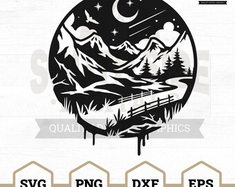 Forest Night Landscape SVG, Nature Clipart (Digital Files)