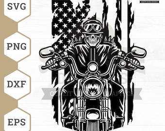 American Biker Skull SVG: US Flag Clipart, Cut Files (Digital Download)