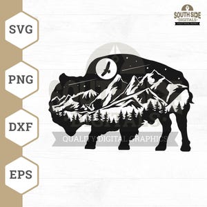 Bison SVG File, Bison Mountain svg, American Bison svg, Buffalo svg, Bison Shirt, Bison Cliparts, Cutting Files, Png