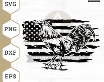 Rooster Silhouette with American Flag Svg, Png, Jpeg (Digital Files)