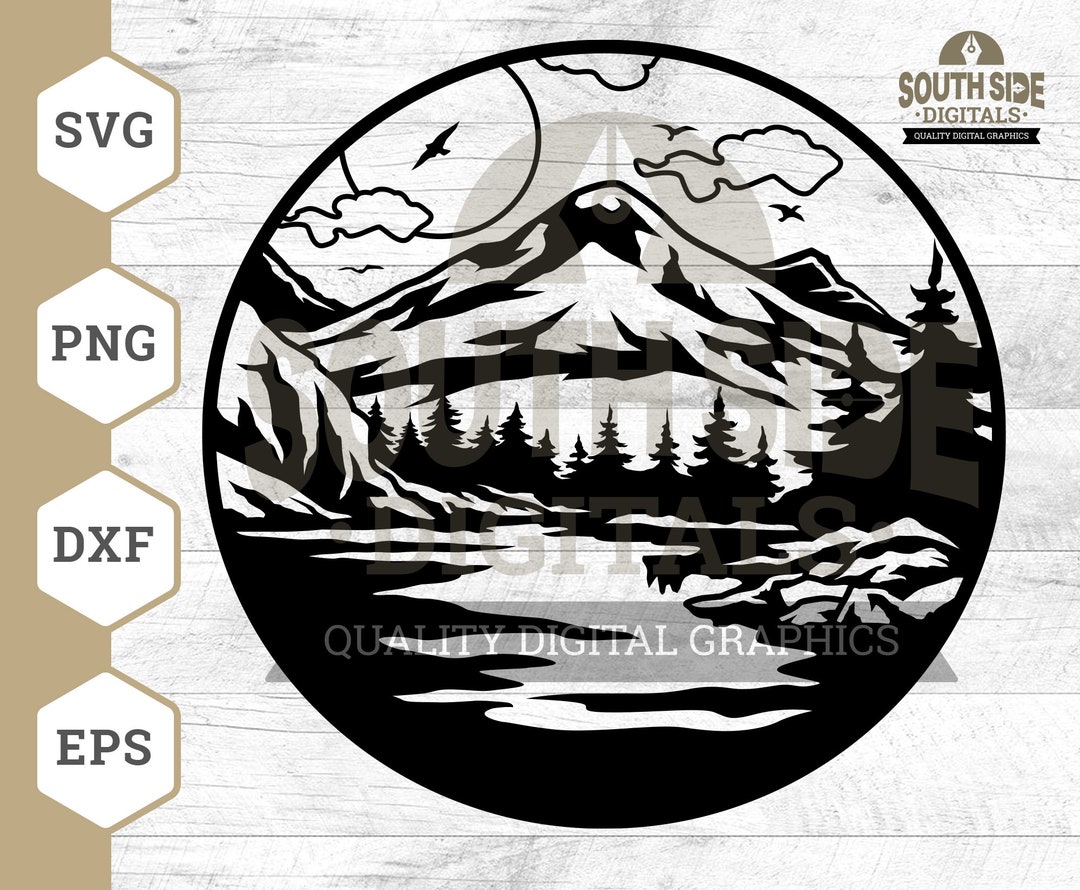 Nature Landscape SVG File, Nature View Svg, Lakes and Tree Svg, Nature