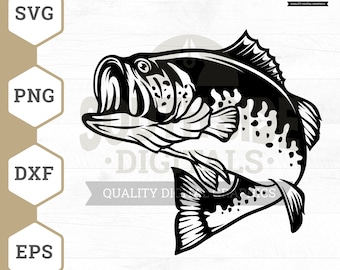 Bass Fish SVG: Jumping Largemouth Bass Clipart (Digital Files)