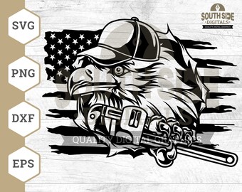 American Eagle Plumber SVG, US Flag Clipart (Digital Files)
