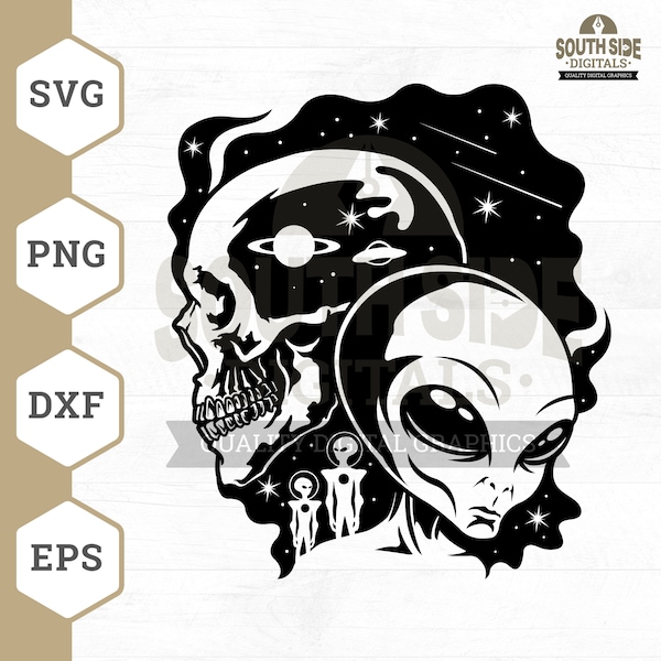 Skull Alien SVG File, Alien Skull svg, Extraterrestrial svg , Skull svg , Galaxy svg , UFO svg , Alien Skull Shirt , Skull Alien Clipart