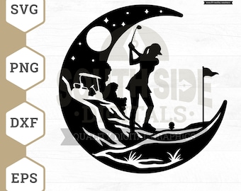 Lady Golfer on Moon SVG: Women's Golf Clipart (Digital Files)
