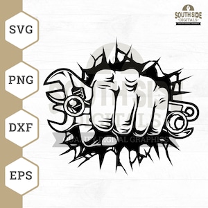 Mechanic Tools SVG File, Mechanic Tools svg, Human Fist svg, Fist svg, Wrench svg, Mechanic Tool Shirt, Mechanic Tools Clipart, Png, Cricut
